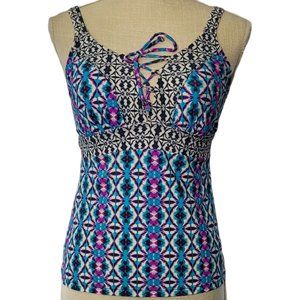 Free Country Geo Batik Lace-Up Tankini Top Small